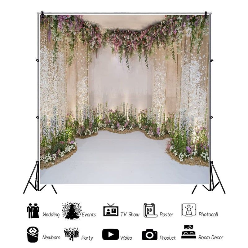Renaiss 7x7ft Wedding Backdrop Romance Archway Flowers Blossom Sequins Curtain Cradle Ceremony Bridal Shower Photography Background for Anniversary Marriage Party Decor Photo Studio Props - Image 4